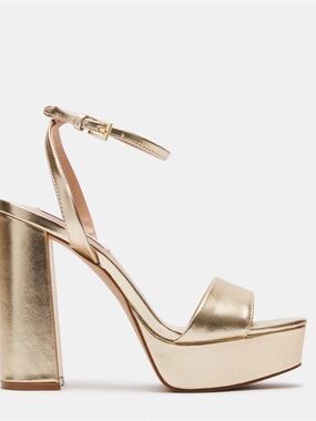 Steve Madden Metallic LESSA Gold Platform Ankle-Strap Heels